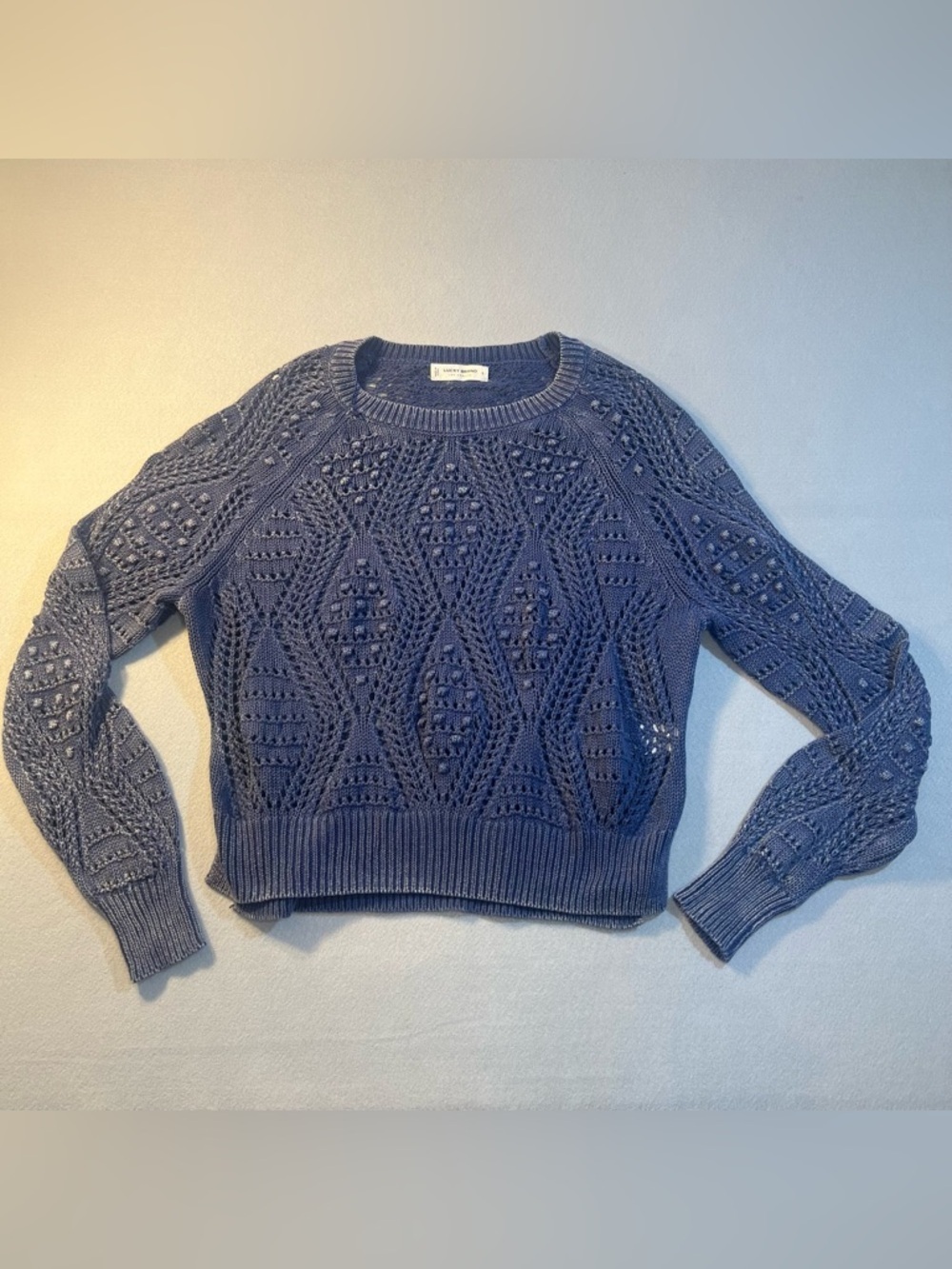 Lucky Brand pointelle knit distressed sweater cotton small